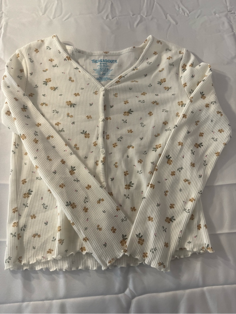 Thereabouts Girls Medium Cream Floral Ribbed Long-Sleeve Button Topm